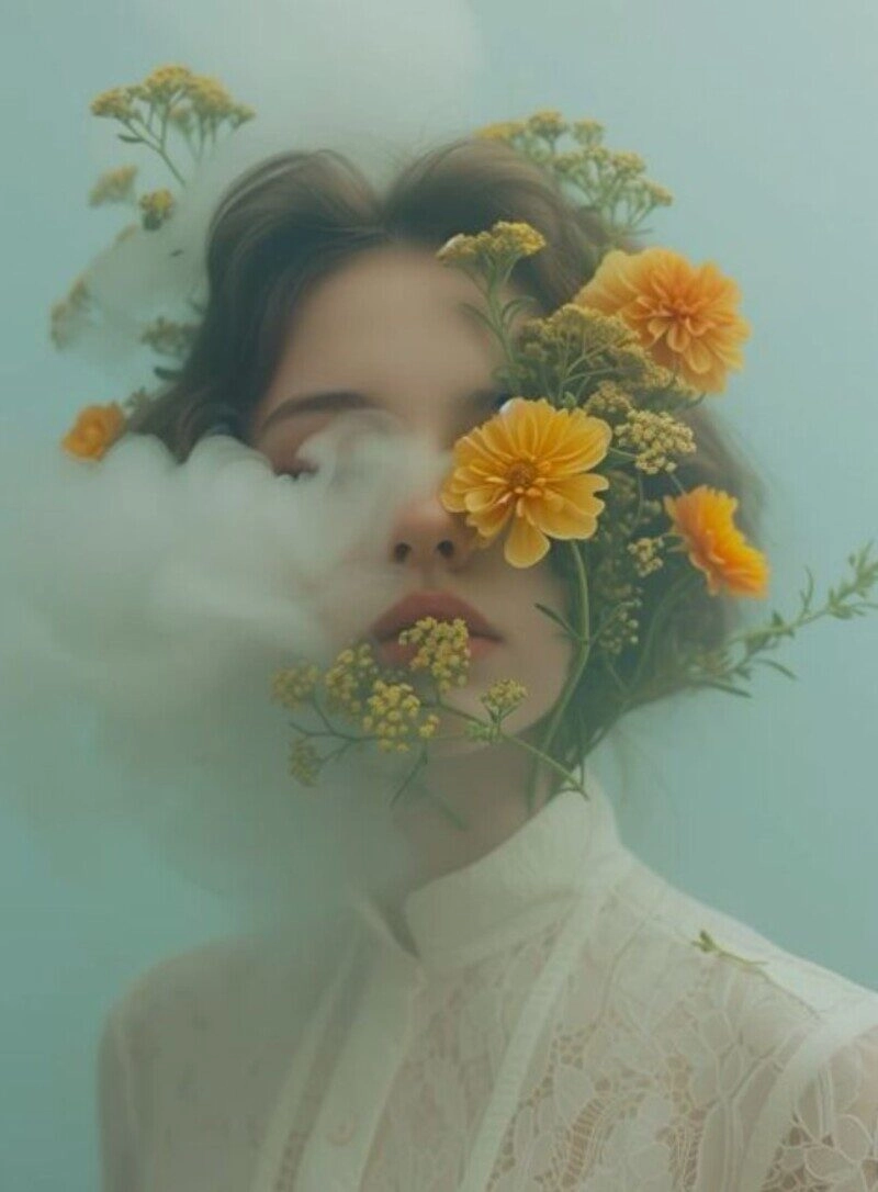 ảnh cô gái cầm hoa che mặt buồn