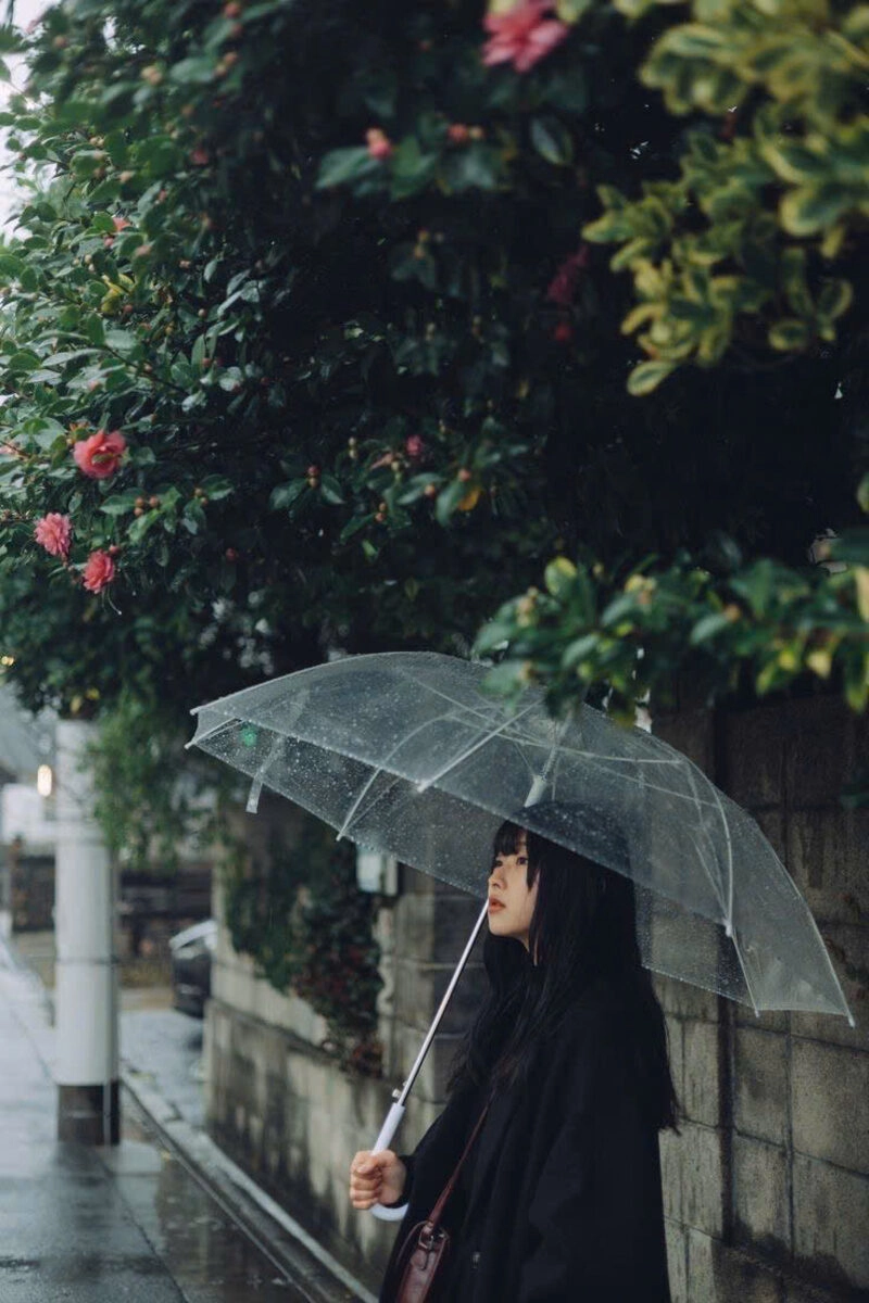 Hình ảnh cô gái xinh đẹp cầm ô đi dưới mưa xinh đẹp