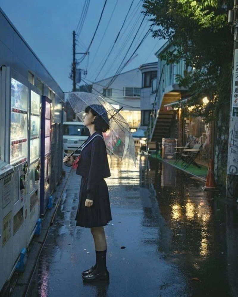 Hình ảnh cô gái xinh đẹp cầm ô đi dưới mưa xinh đẹp