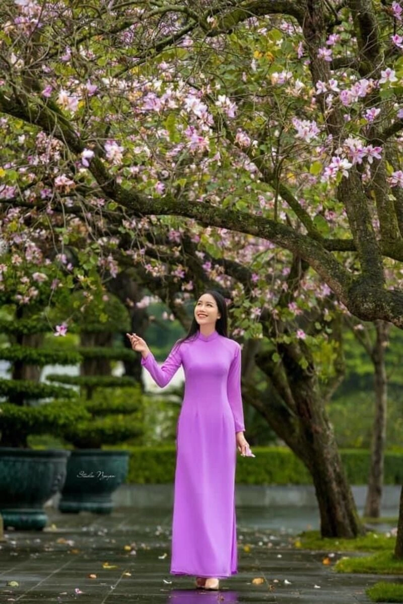 hình ảnh cô gái huế mặc áo dài tím